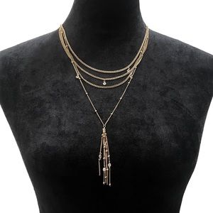 Ettika Chloe - Layered Chain Drop Tassel 18k Gold Plated And Crystal Necklace